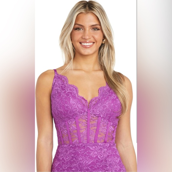 Morgan & Co Women's Juniors Long Lace Corset Prom Dress - Picture 2 of 7